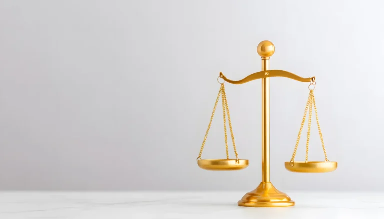 Balance de justice en or symbole d'équité et de professionnalisme pour le cabinet d'avocats Haas Avocats.