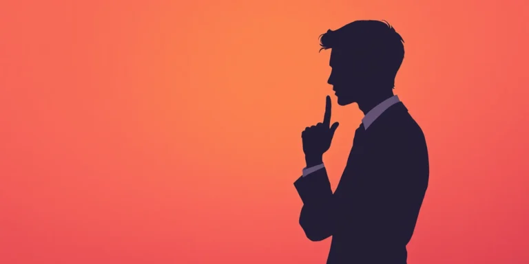 Silhouette homme faisant signe de respecter la confidentialité, illustration de confiance et discrétion en droit, avocat expert.