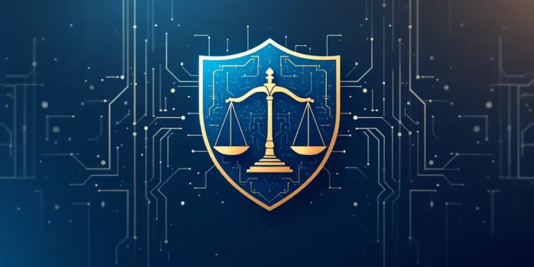 Illustration symbolisant la protection des données et le droit d’accès aux emails professionnels dans le cadre du RGPD, avec un bouclier et une balance.