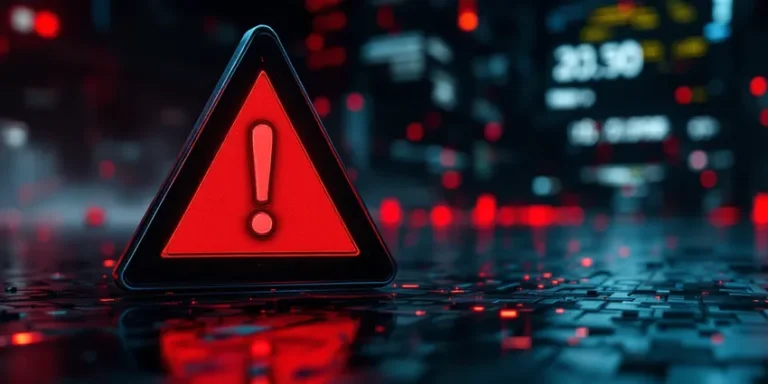 Alerte de violation de données avec un symbole d'exclamation rouge sur un fond numérique, illustrant une infraction majeure en matière de protection des données personnelles.