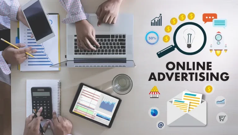 Illustration de la gestion de la responsabilité des plateformes pour le contenu de leurs encarts publicitaires, avec des outils numériques et des graphiques.