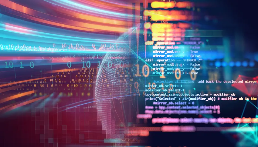 Représentation visuelle de la cybersécurité avec code informatique et globe numérique.
