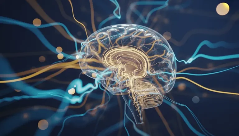 Illustration d'un cerveau humain avec des connexions neuronales lumineuses, symbolisant l'intelligence, la technologie et l'innovation dans le domaine juridique et technologique.